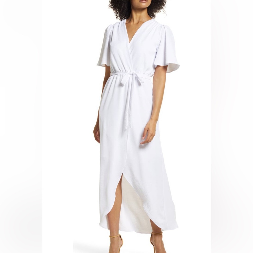 Fraiche By J Flutter Sleeve Faux Wrap Maxi Dress- White
